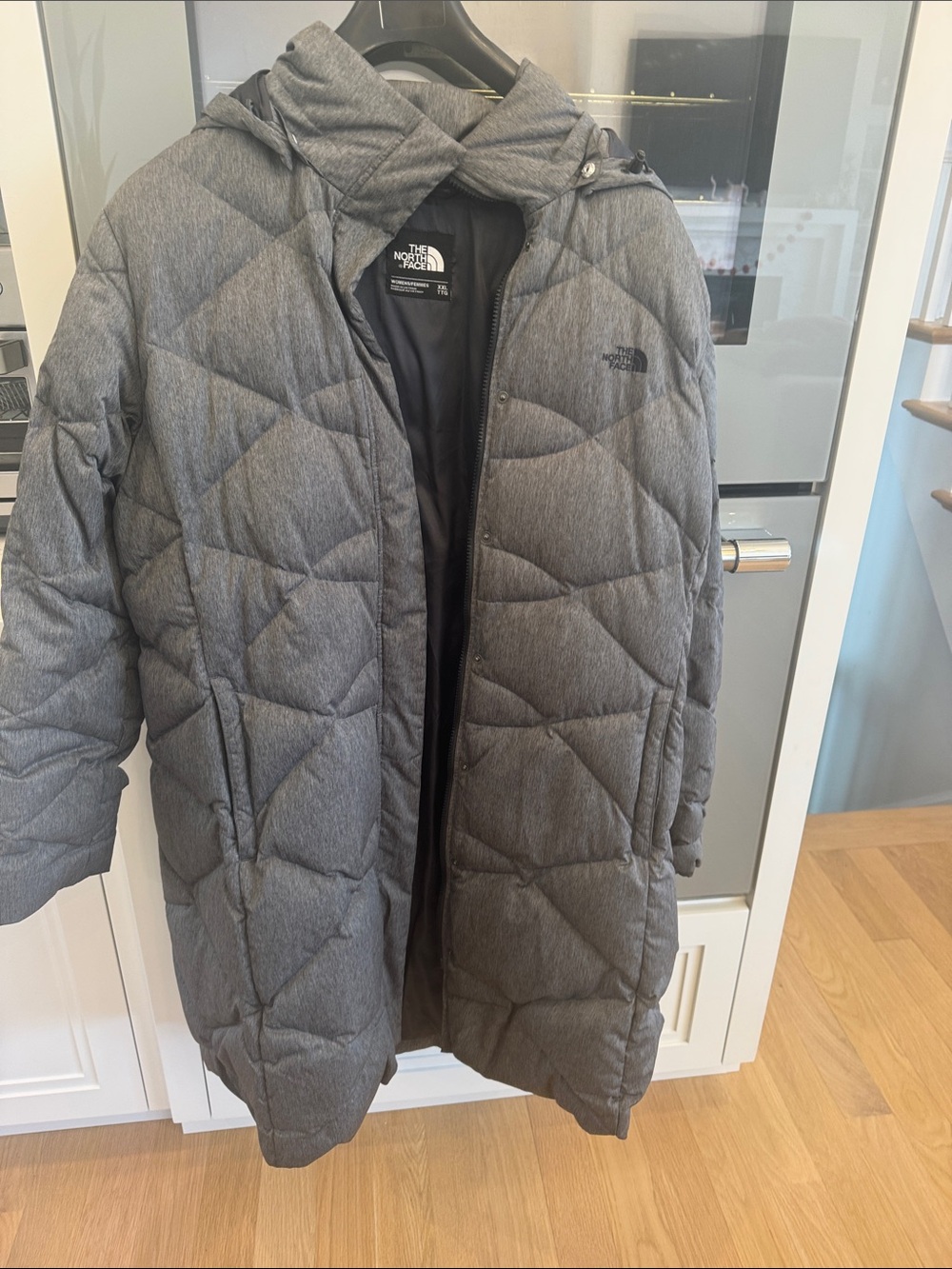 The North Face Women's Heather Gray Quilted Hooded Long Puffer Coat